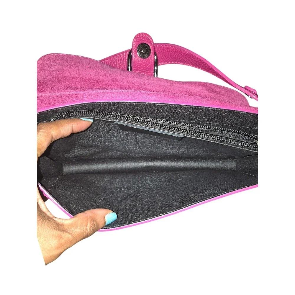Borse In Pelle Italian Made Fushia Pink Leather Shoulder Bag Removable Straps